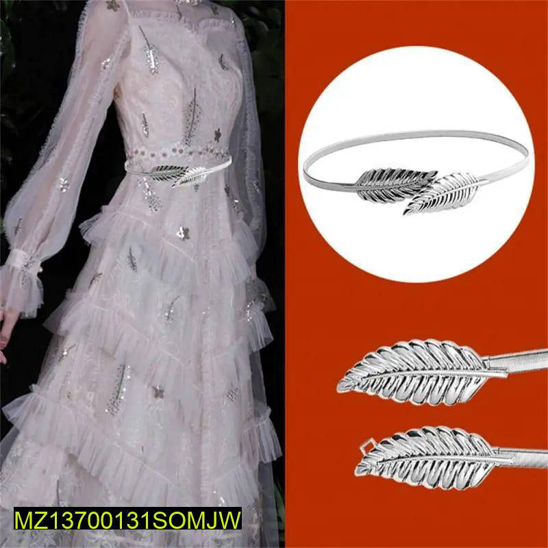 Silver Double Leaf Waist Belt Adjustable for Women