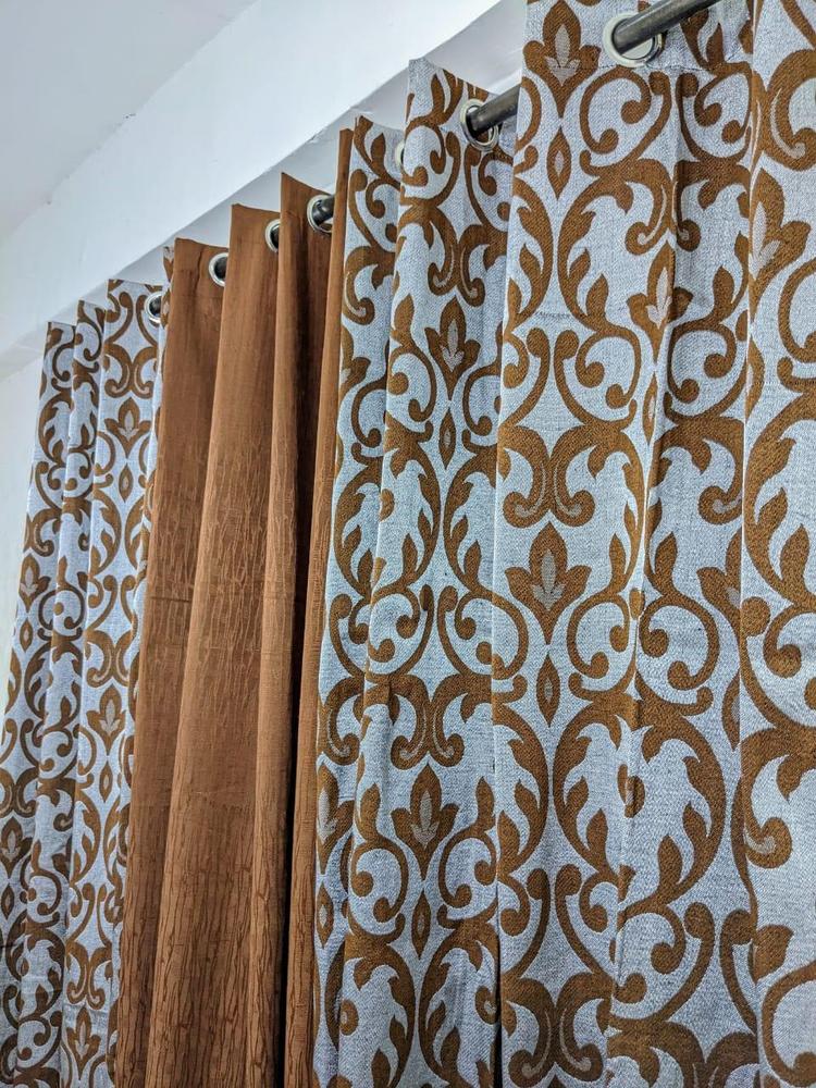Leather Printed Curtains Set of 3 Brown Warm