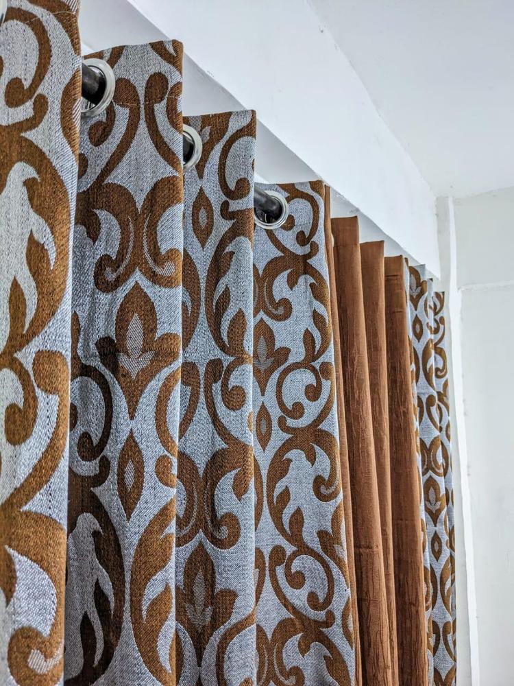 Leather Printed Curtains Set of 3 Brown Warm
