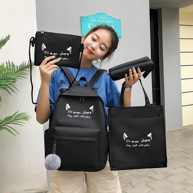 Yellow Cat-Ear 4-Piece School Bag Set for Students