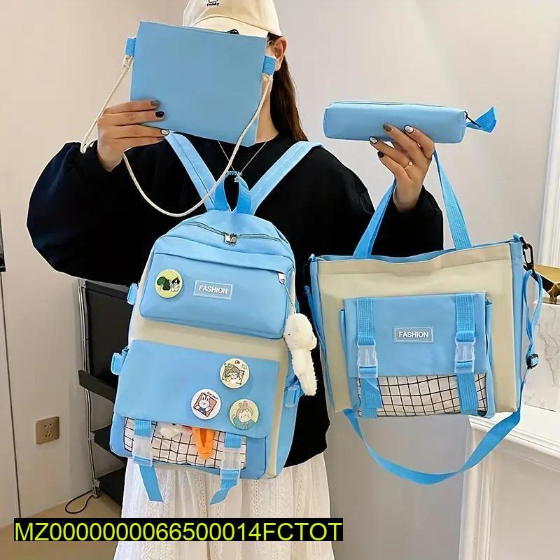 17" Blue Beige Nylon Backpack for Students & Office Workers