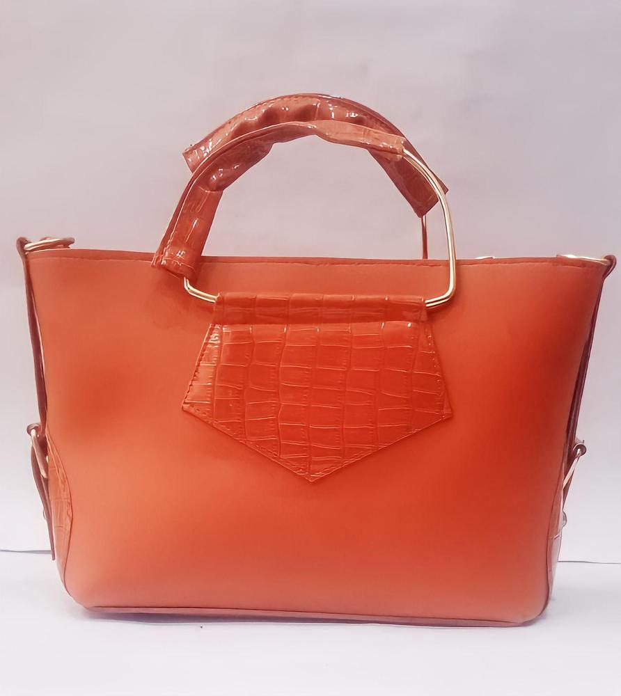 Orange Croc Embossed Handbag for Women with Adjustable Strap