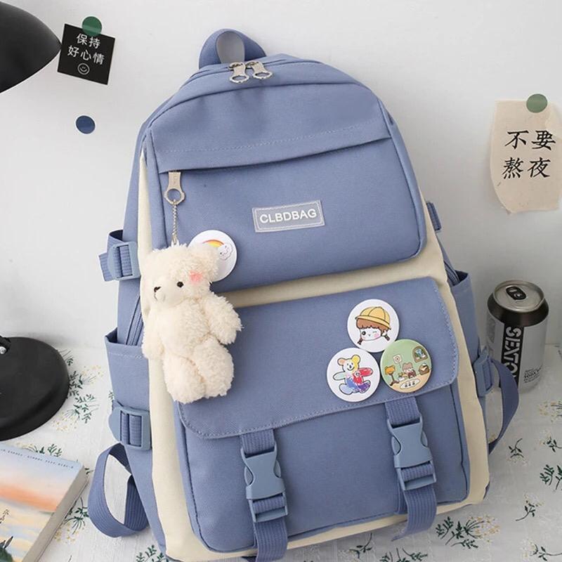 Blue Nylon Backpack Set for Girls & Boys 17" Daily Use