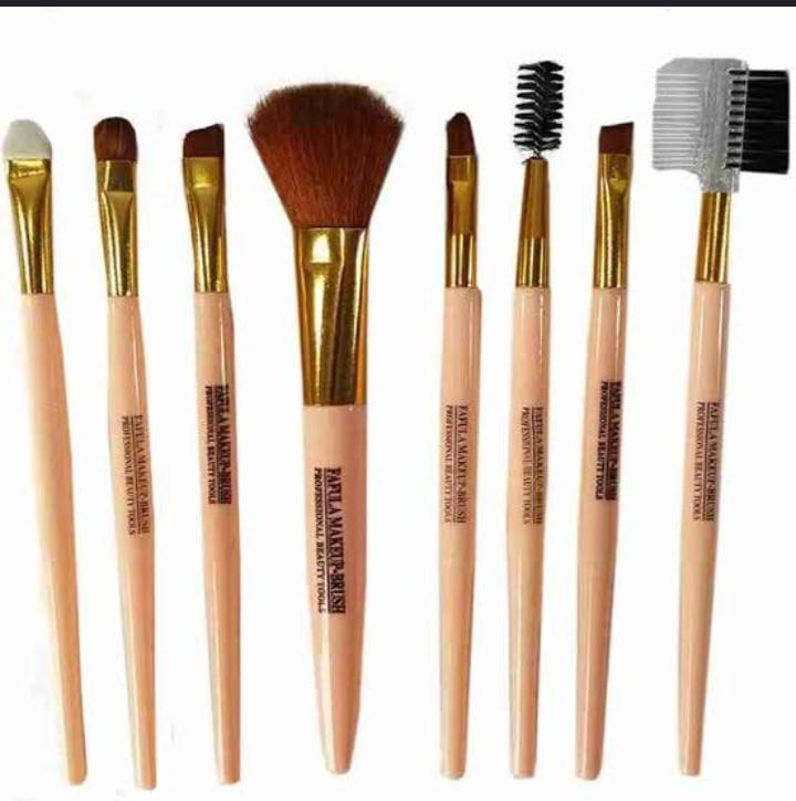 8 Piece Makeup Brush Set Pink Gold ABS Plastic