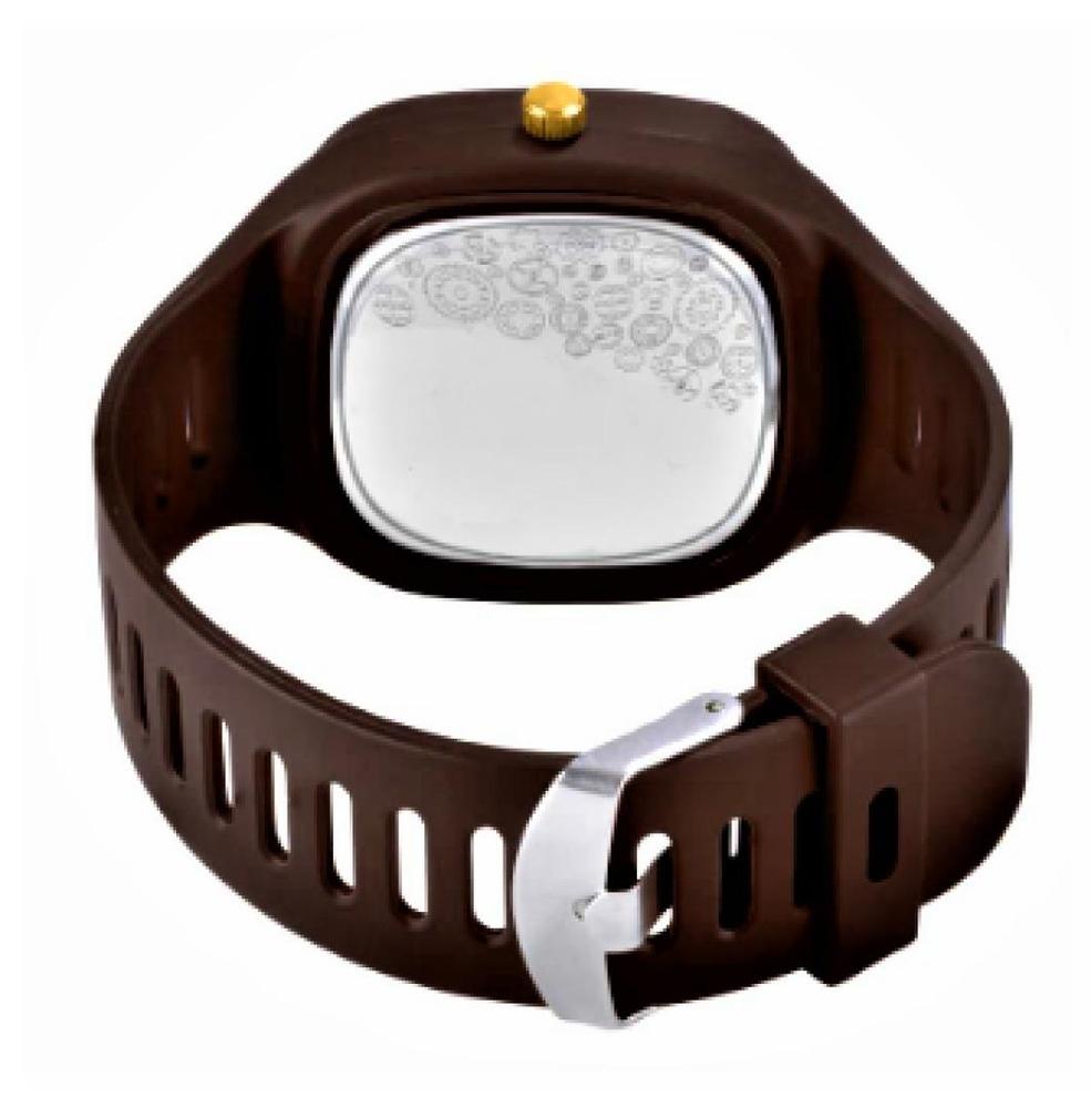 Men's Brown Silicone Analog Watch with Gold Accents