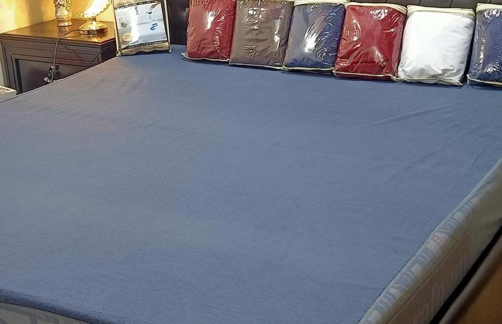 Terry Cotton Mattress Cover Double Bed Blue