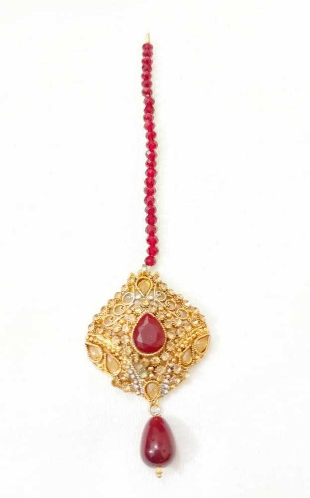 Golden Bindiya with Red Gemstone Centerpiece for Women