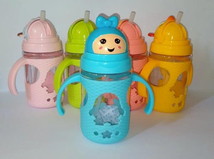 Kids Feeder Blue Silicone Straw Drinking Set