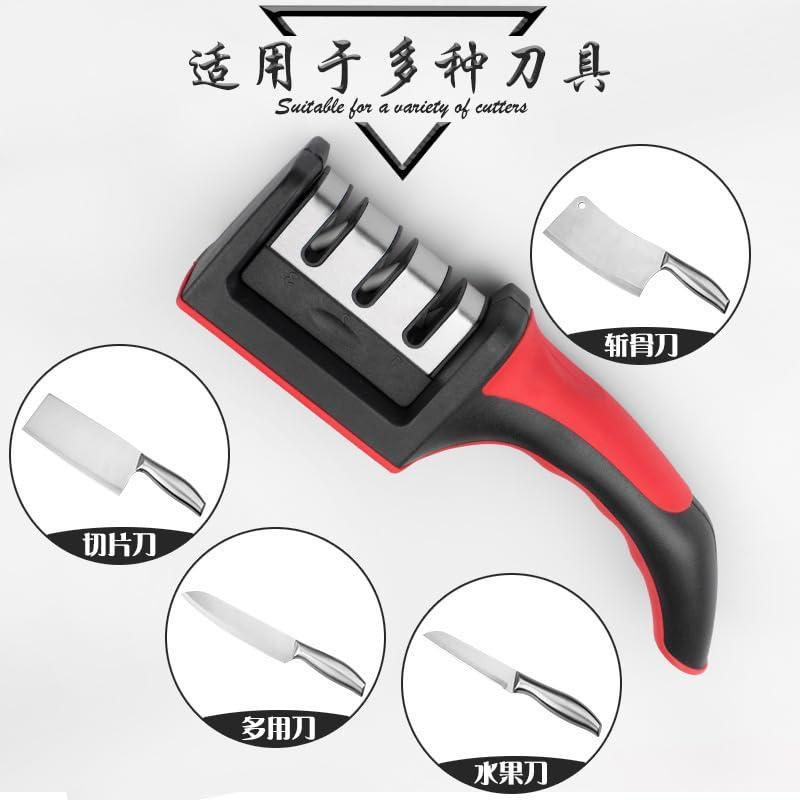 Stainless Steel Knife Sharpener Red Black Grip