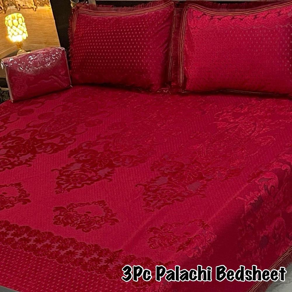 3 Pc Palachi Embossed Red Bedsheet Set for Double Bed