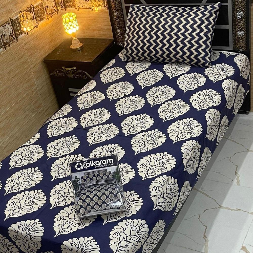 Premium Quality Cotton Salonica Bedsheet Blue White Floral Single Set
