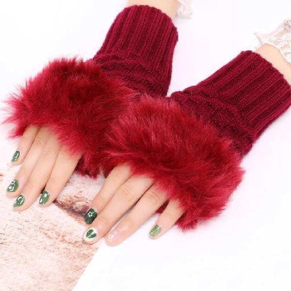 Winter Fingerless Gloves Maroon Wool Pakistan