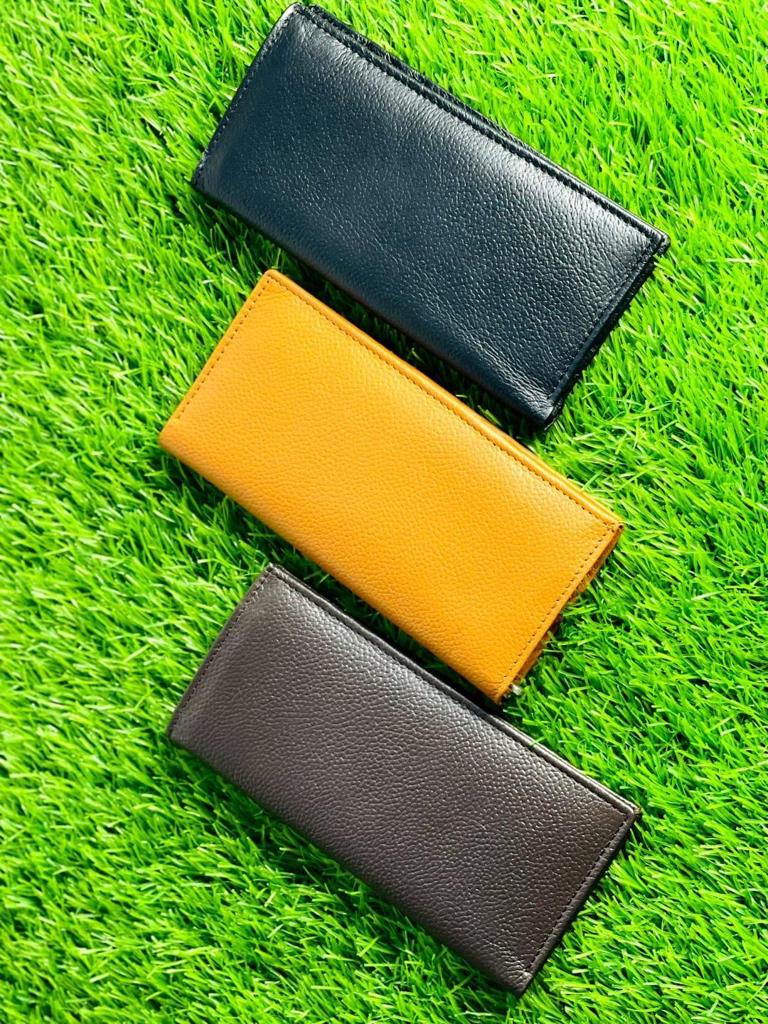 Textured Synthetic Leather Wallet Black Brown Mustard 6.3"