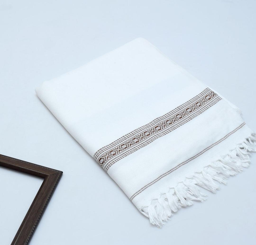 Men's Embroidered Acrylic Shawl White Winter Warm