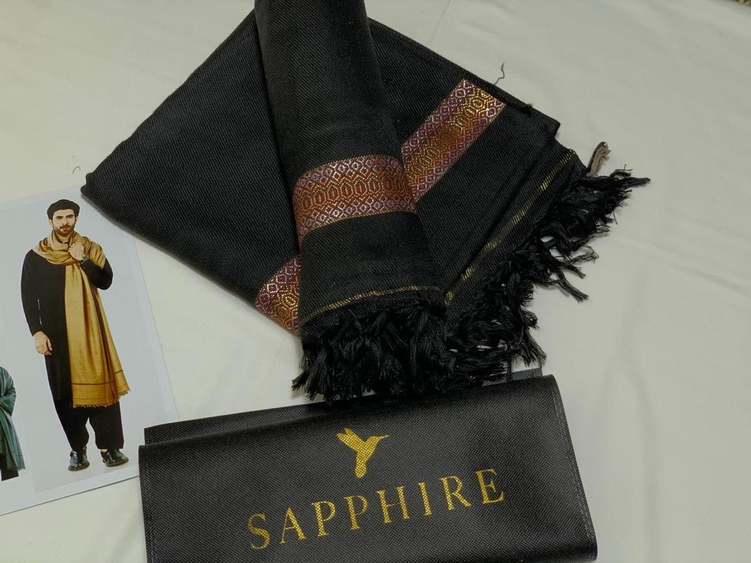 Premium Wool Shawl Black Woven Border 2.5 Gaz