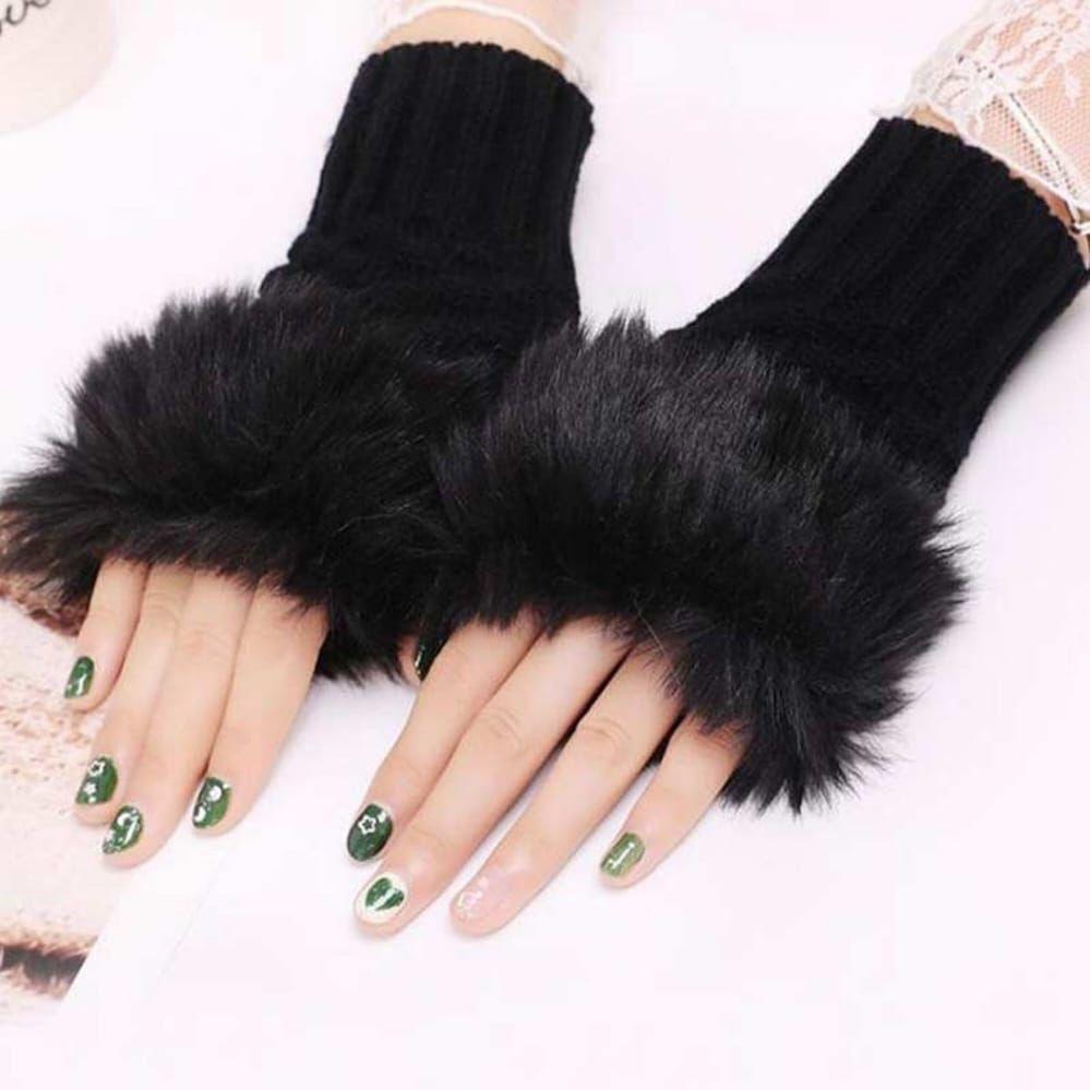 Black Fingerless Wool Gloves for Winter Warmth