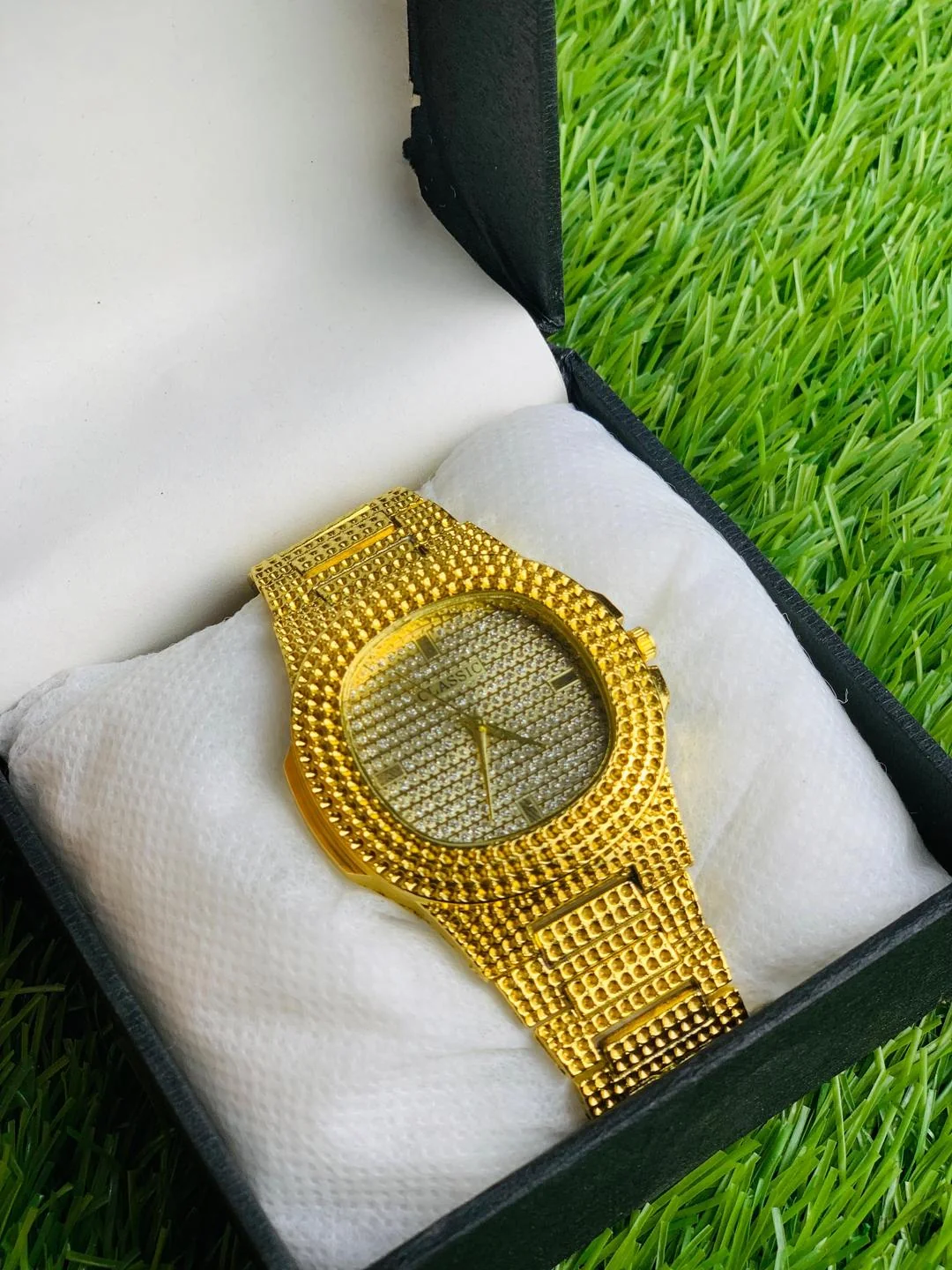 Gold Plated Crystal Watch for Men Wedding Formal Wear