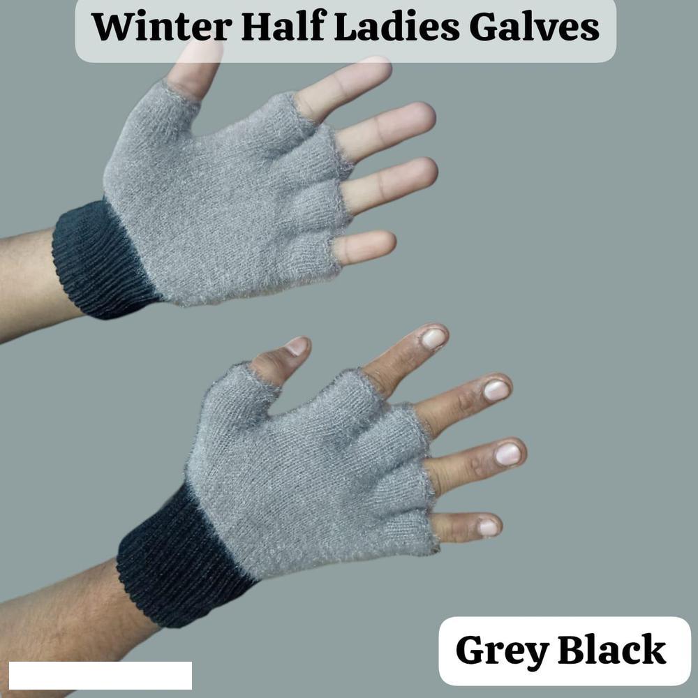 Winter Fingerless Gloves Grey Wool Warm Comfort