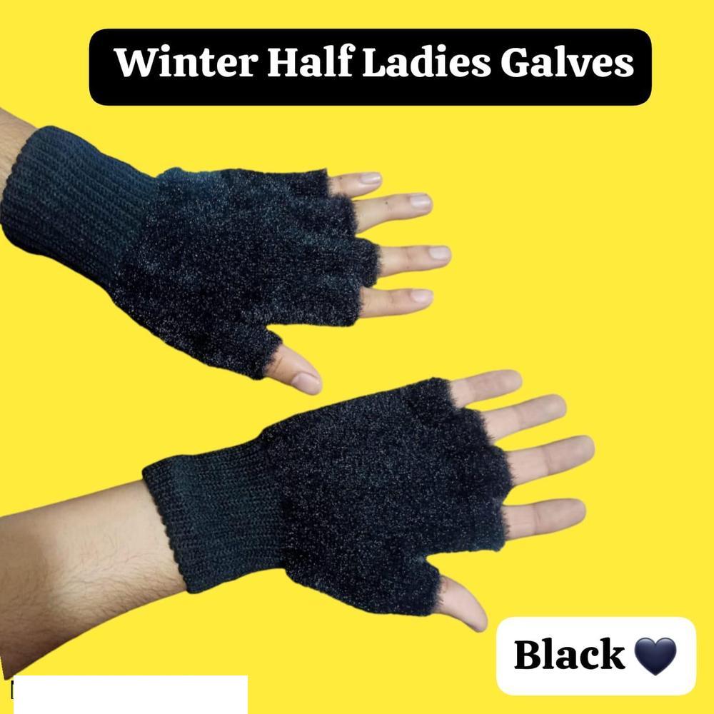 Winter Fingerless Gloves Black Wool Warm Pakistan
