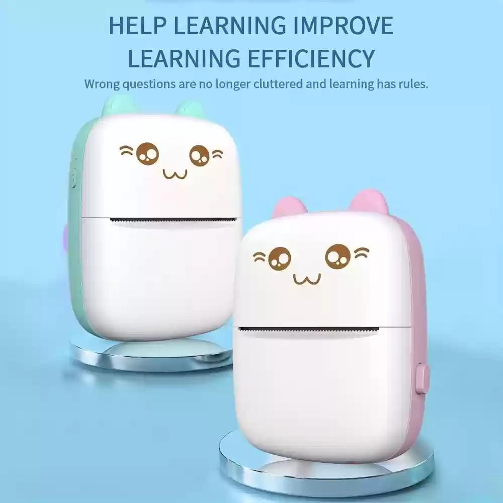 Portable Mini Printer with Cat Design, Inkless Thermal, Bluetooth