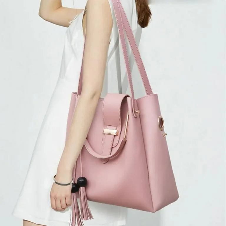 Chic Pink 3-Piece PU Leather Handbag Set for Women