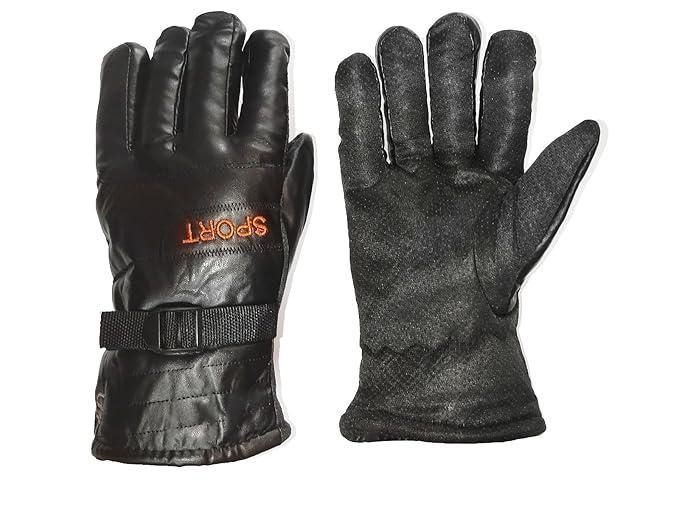 Men's Rexine Leather Winter Gloves Black Pack of 2