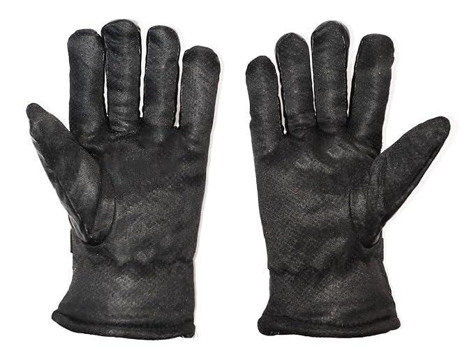 Men's Rexine Leather Winter Gloves Black Pack of 2