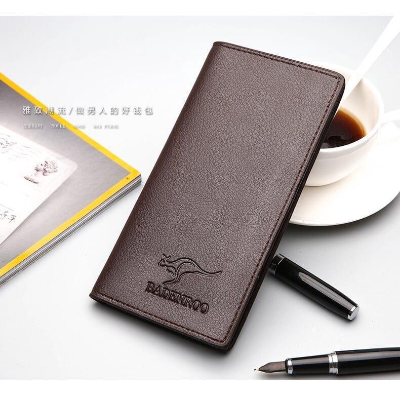 Men's PU Leather Bi-Fold Wallet Brown Black Slim