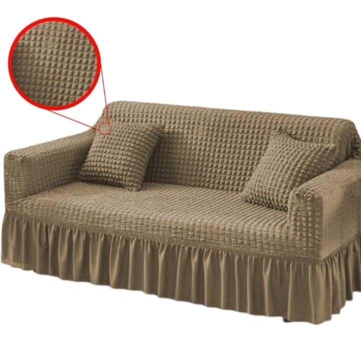 Beige Textured Jersey Sofa Cover 5 Seater