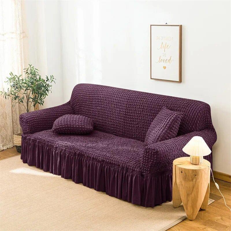 7 Seater Sofa Cover Purple Textured Jersey Fabric