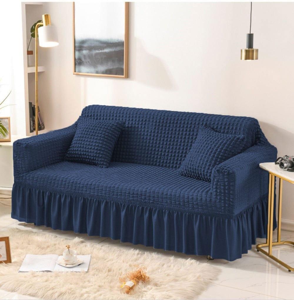 Blue Textured Jersey 7 Seater Sofa Cover Set