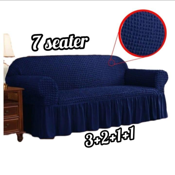 Blue Textured Jersey 7 Seater Sofa Cover Set