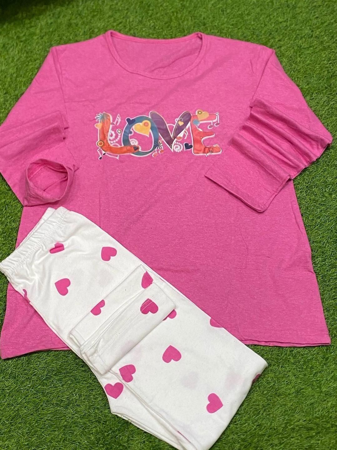 Pink Love Printed Night Suit for Women