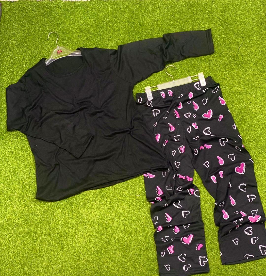Black Cotton Night Suit with Pink Hearts for Men