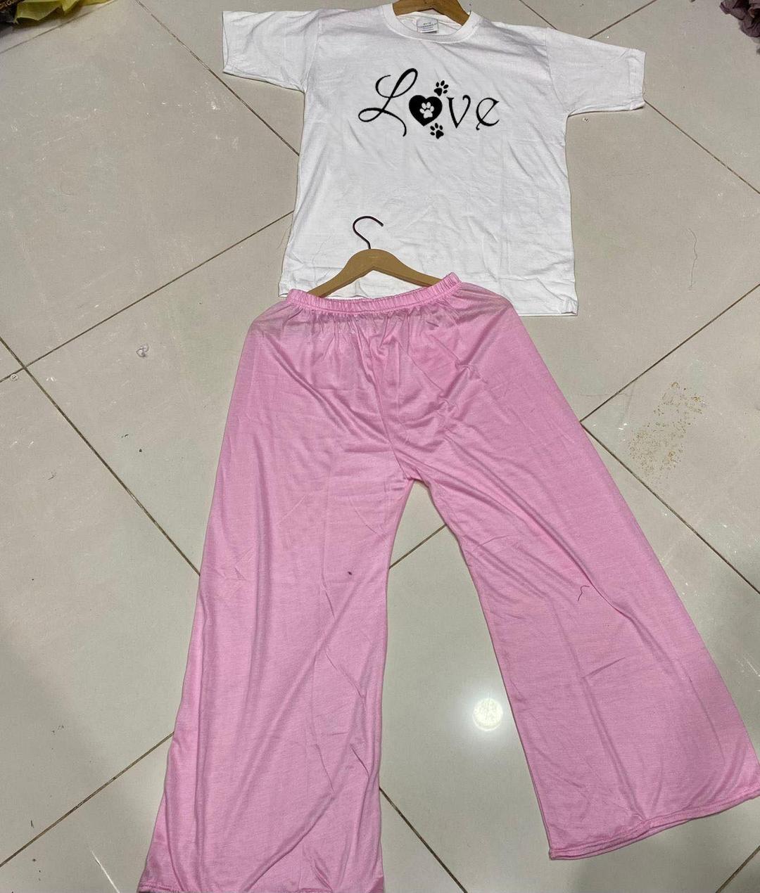 White Printed Cotton Night Suit with Love Paw Print