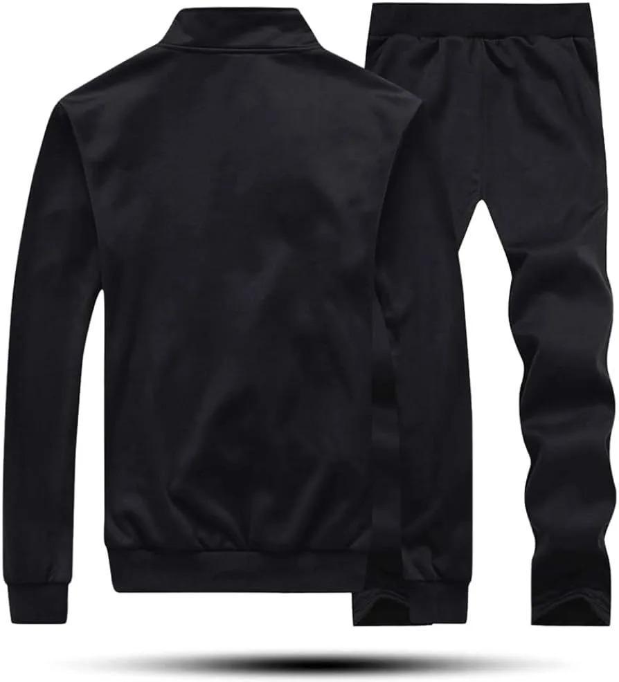 Men Fleece Track Suit Black 2 Pcs Collar Winter