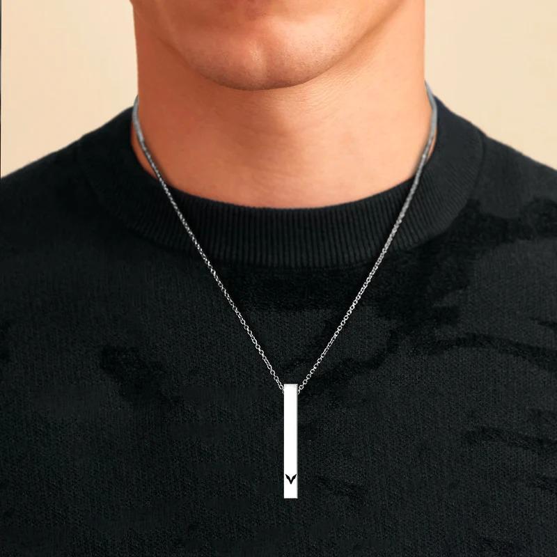 Stainless Steel Vertical Bar Necklace Silver Minimalist