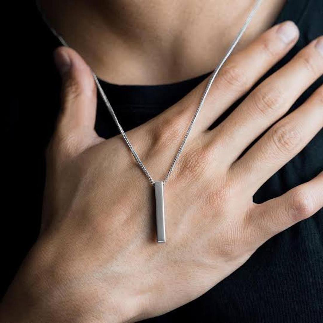 Stainless Steel Vertical Bar Necklace Silver Minimalist