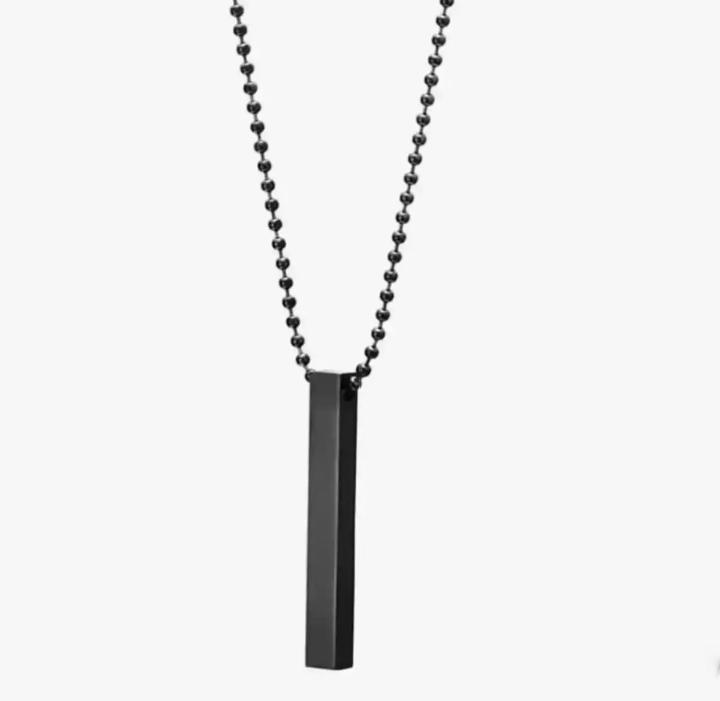 Black Vertical Bar Necklace Stainless Steel Unisex