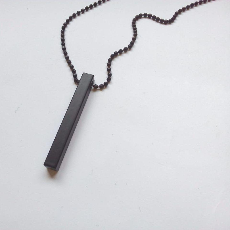 Black Vertical Bar Necklace Stainless Steel Unisex