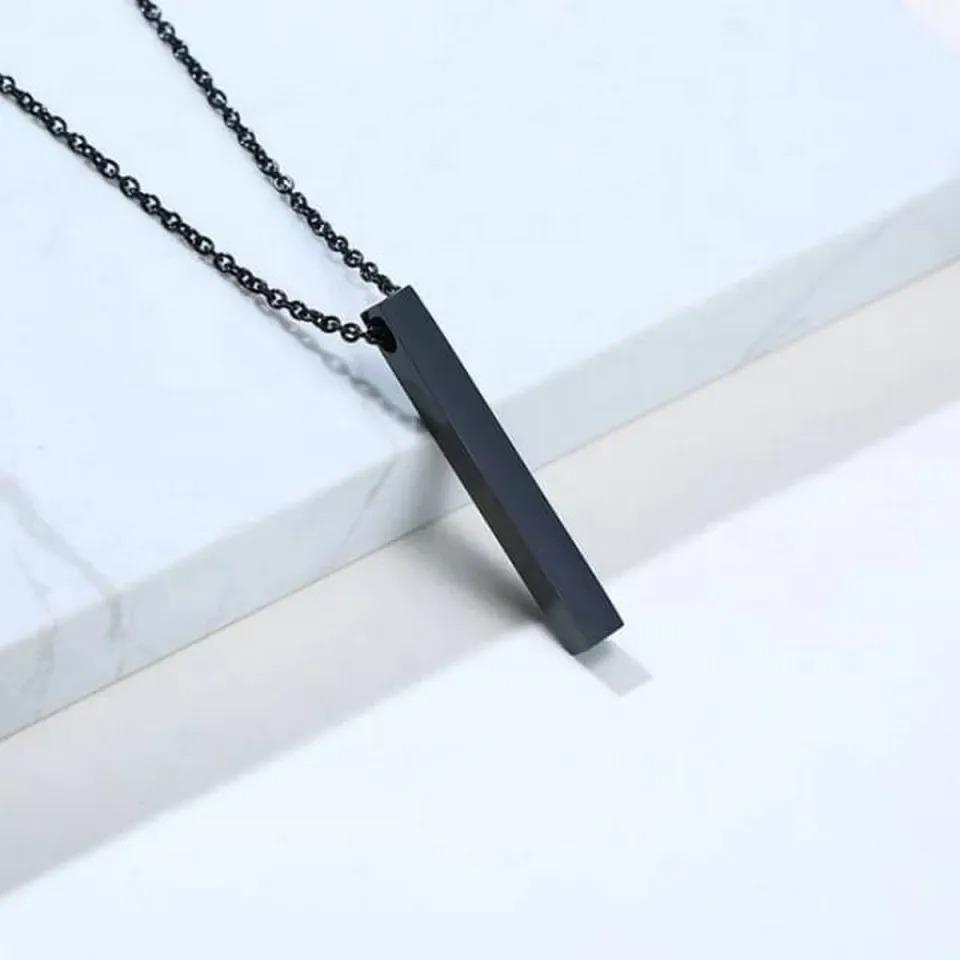 Black Vertical Bar Necklace Stainless Steel Unisex