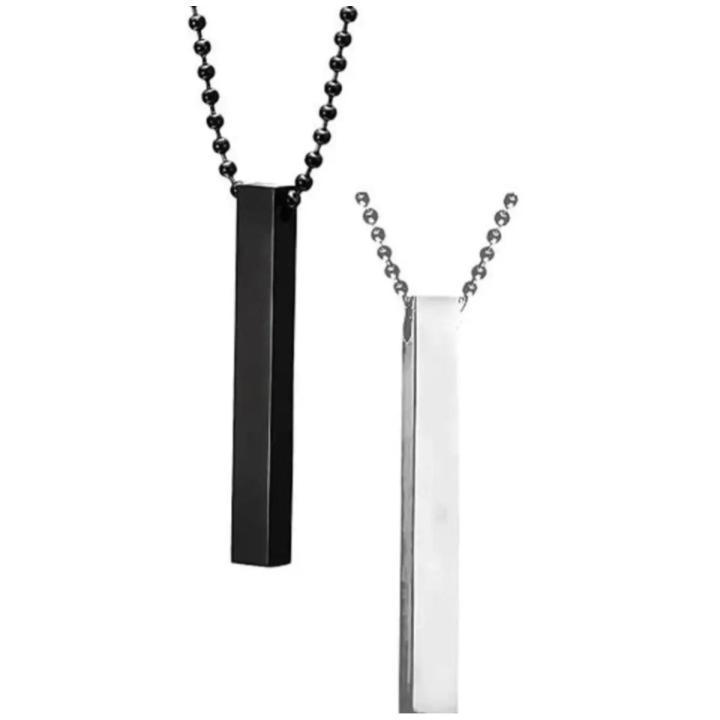 Vertical Bar Necklace Set Silver Black Stainless Steel Unisex