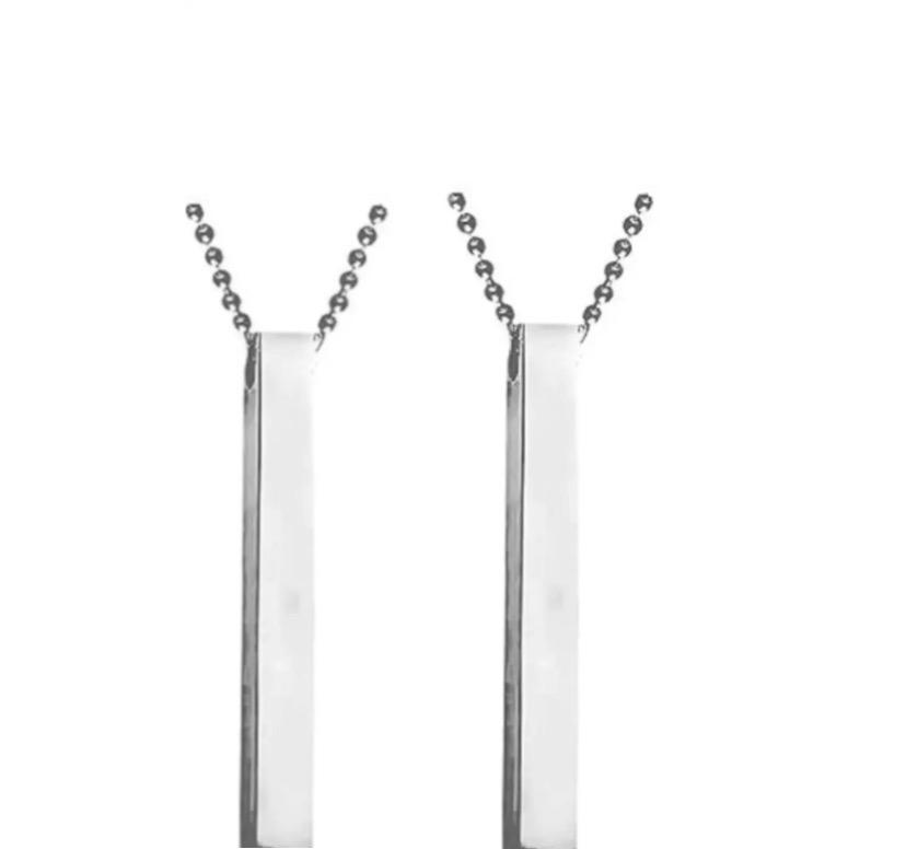 Vertical Bar Necklace Set Silver Black Stainless Steel Unisex