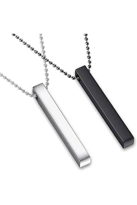 Vertical Bar Necklace Set Silver Black Stainless Steel Unisex