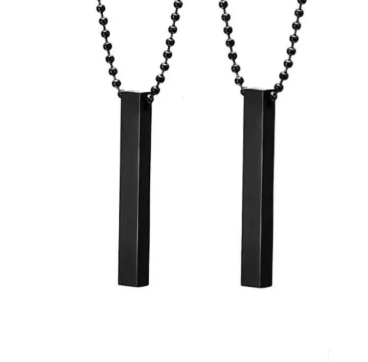 Vertical Bar Necklace Set Silver Black Stainless Steel Unisex