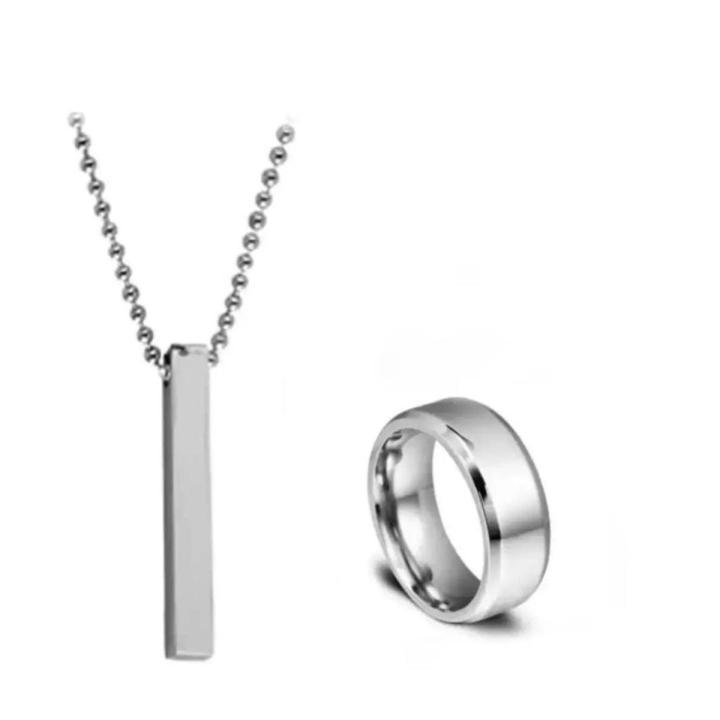 Titanium Ring & Necklace Set Silver Minimalist