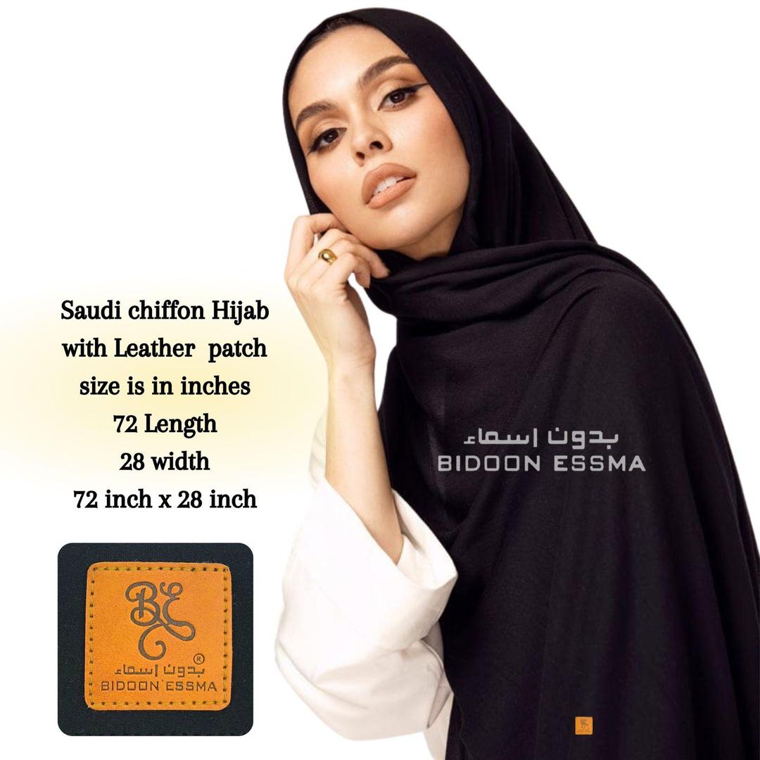 Black Chiffon Hijab with Leather Patch for Women
