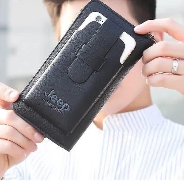 Jeep Leather Wallet Slim Zipper Wrist Strap Brown Black