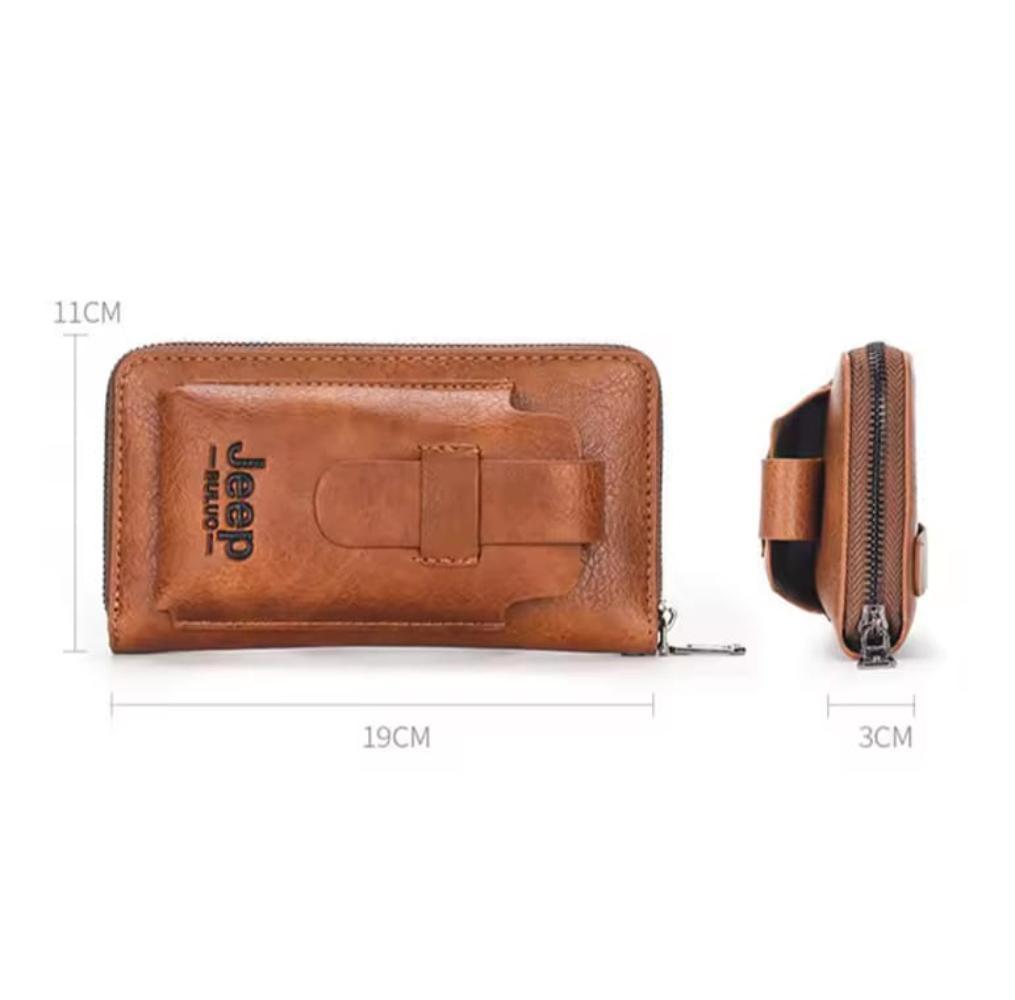 Jeep Leather Wallet Slim Zipper Wrist Strap Brown Black