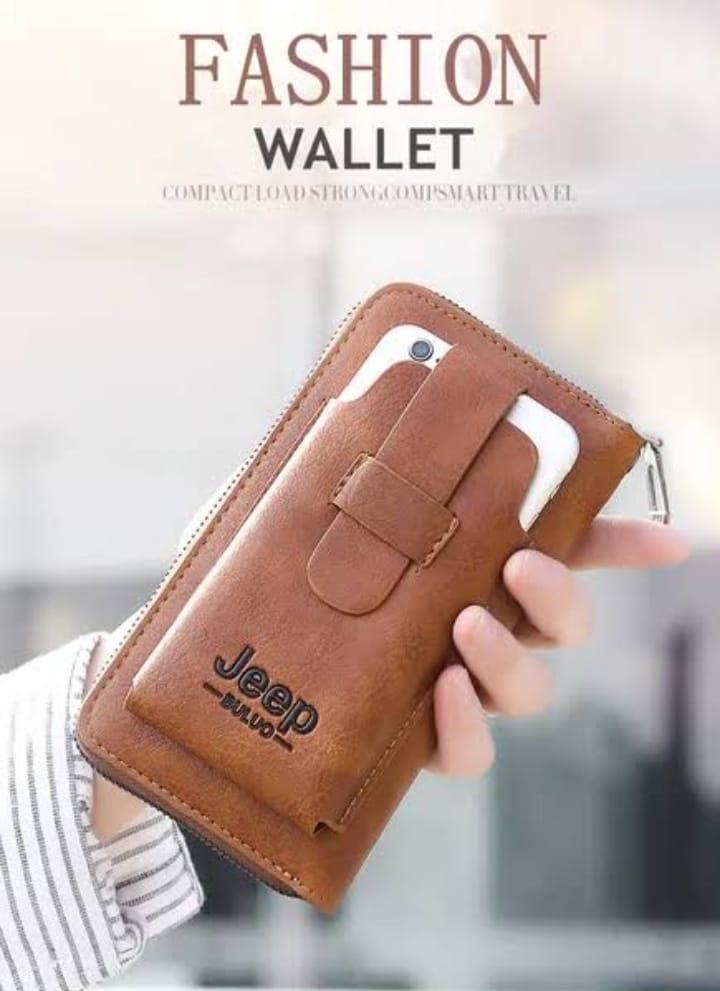 Jeep Leather Wallet Slim Zipper Wrist Strap Brown Black